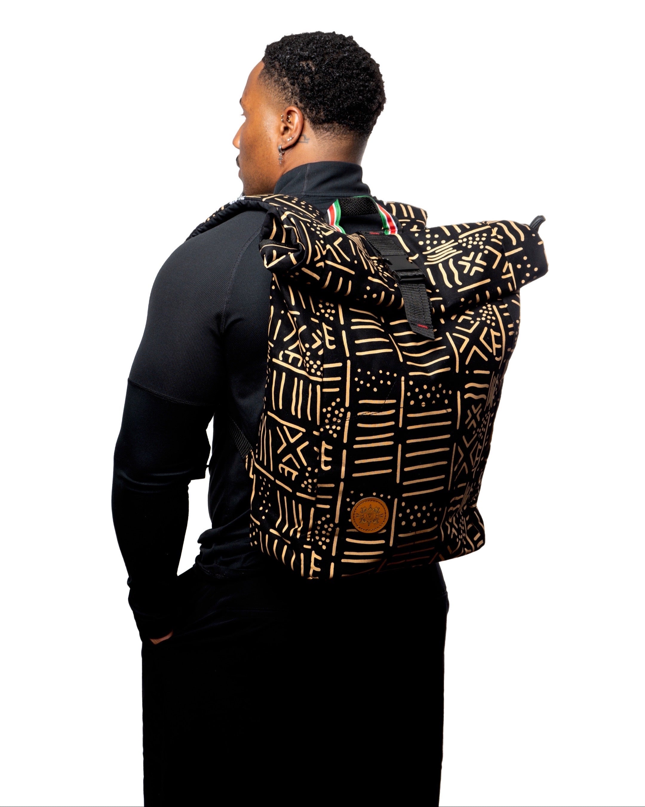 BLACK & GOLD ROLL TOP ANKARA BACKPACK-MADE IN KENYA