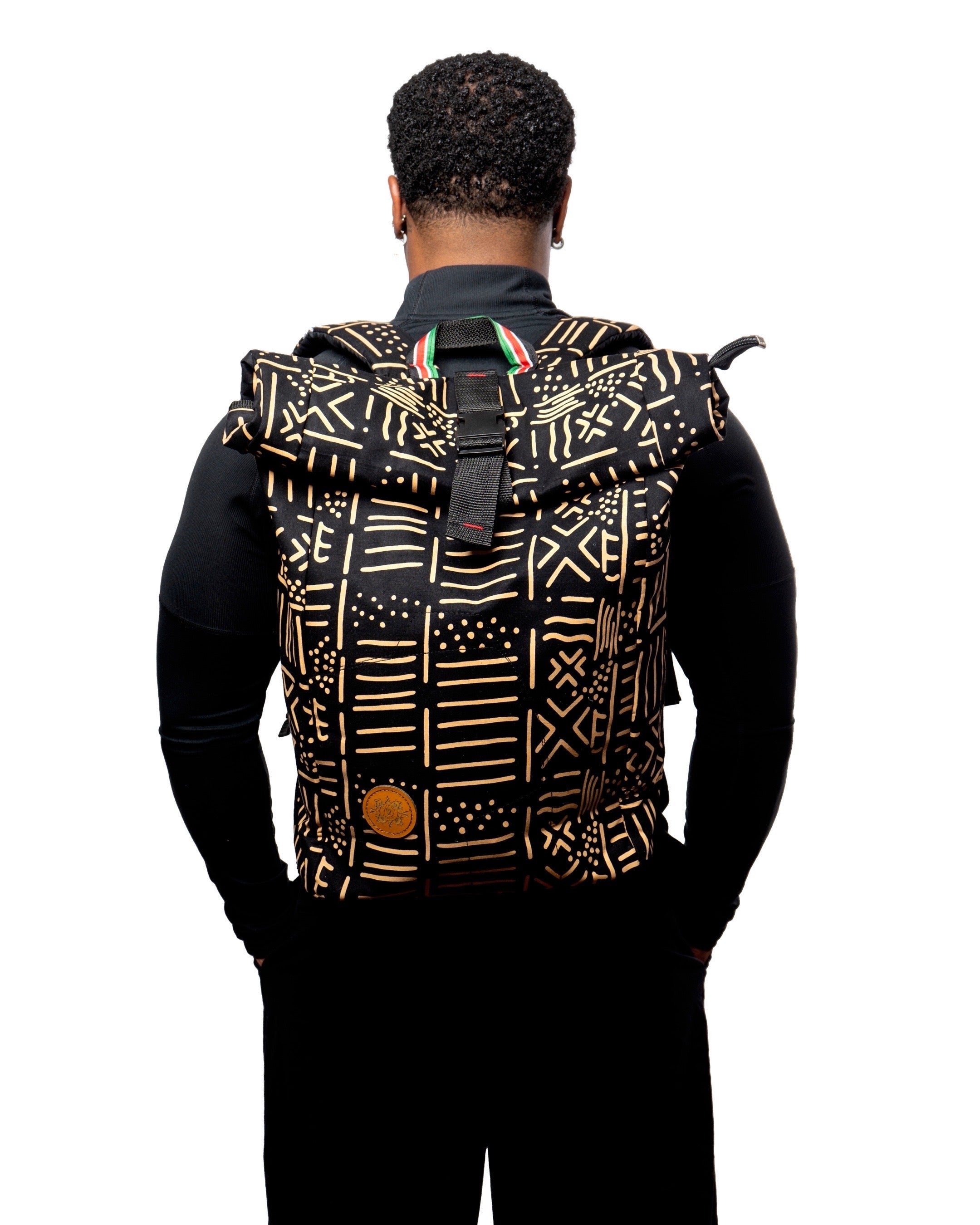 BLACK & GOLD ROLL TOP ANKARA BACKPACK-MADE IN KENYA