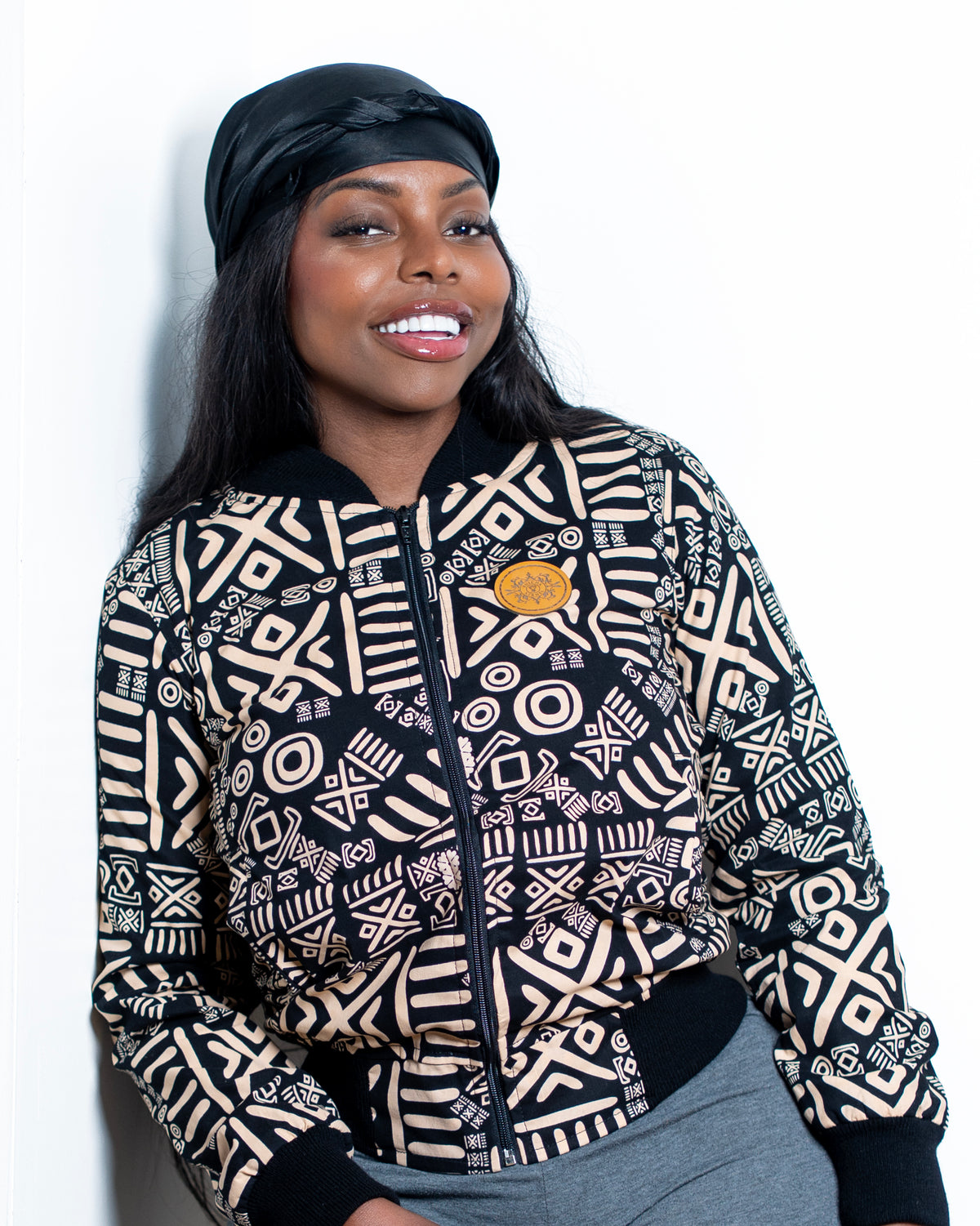 Unisex Cream & Black Ankara Bomber Jacket – Made in Kenya 🇰🇪 - Kulcha Kernel