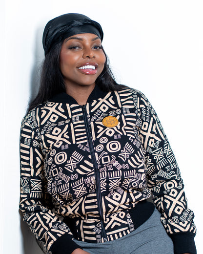 Unisex Cream & Black Ankara Bomber Jacket – Made in Kenya 🇰🇪 - Kulcha Kernel