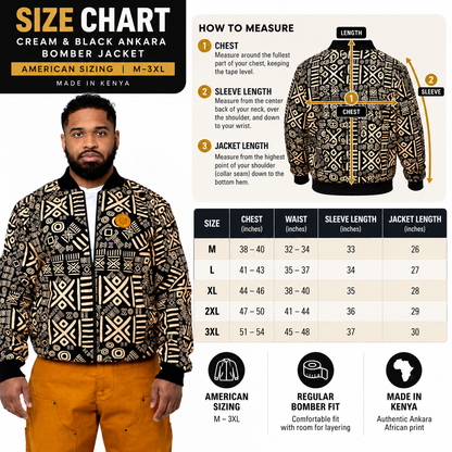 Cream & Black Ankara Bomber Jacket – Made in Kenya 🇰🇪 - Kulcha Kernel