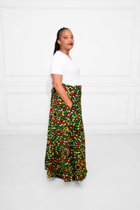 Long Wrap-Around Ankara Skirt – Bold Red, Yellow, Black &amp; White African Print