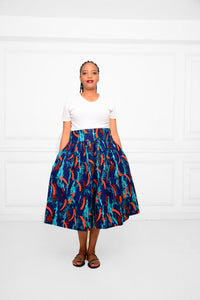 Short Ankara African Print Skirt – Bold Blue &amp; Orange Below-the-Knee Style
