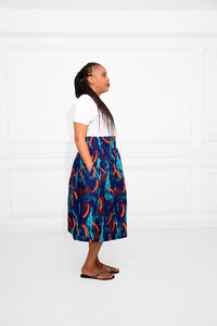 Short Ankara African Print Skirt – Bold Blue &amp; Orange Below-the-Knee Style