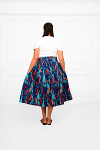 Short Ankara African Print Skirt – Bold Blue &amp; Orange Below-the-Knee Style