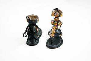 Black Midi Gladiator Maasai Leather Beaded Sandals (Sheen High)- MADE IN KENYA