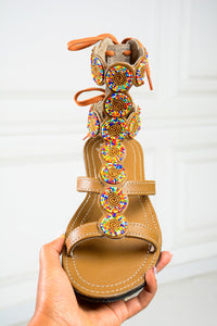 Tan Midi Gladiator Maasai Leather Beaded Sandals (Sheen High)- MADE IN KENYA (Copy)