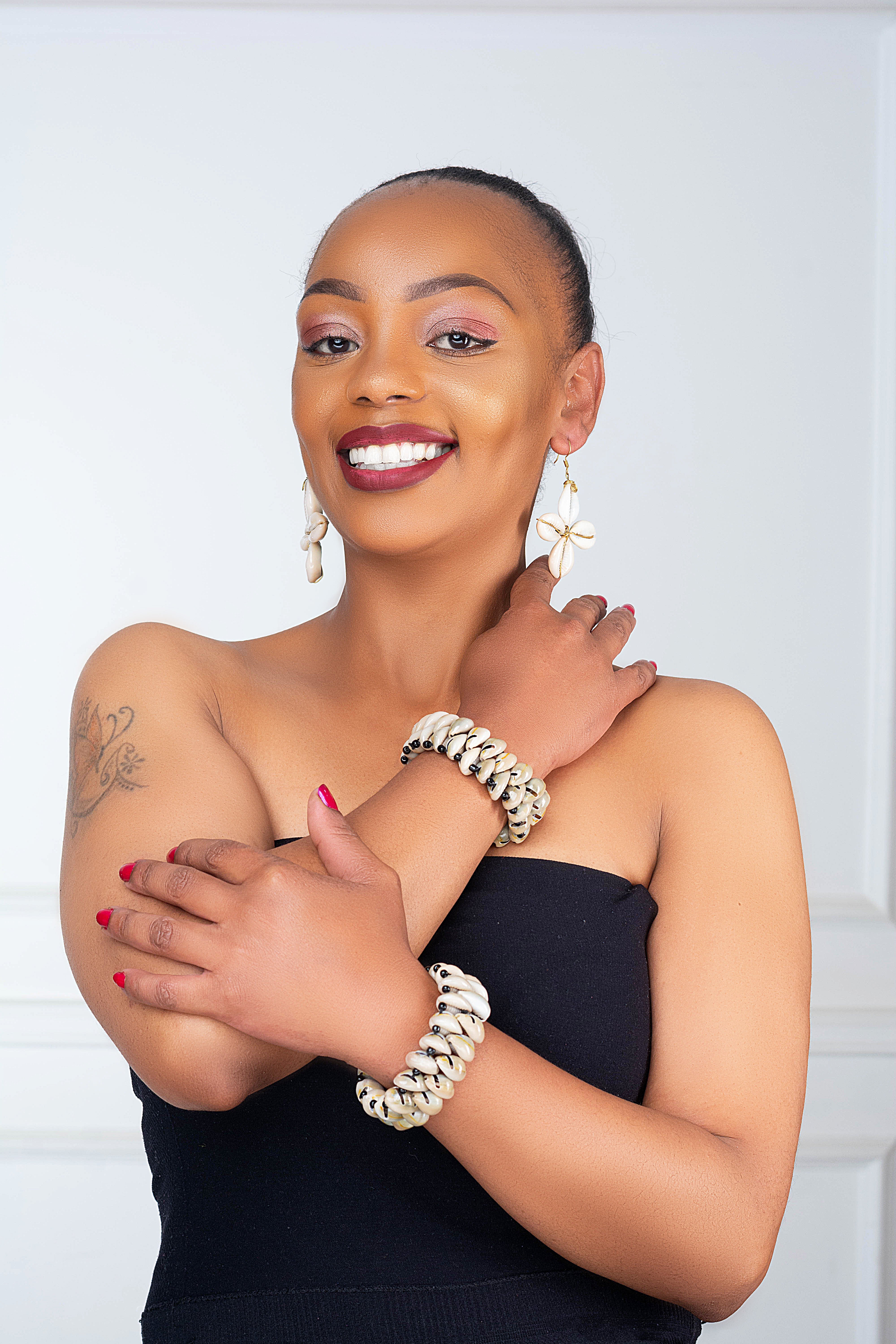 HANDMADE COWRIE SHELL EARRINGS AND BRACELET SET- MADE IN KENYA