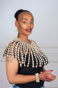 HANDMADE COWRIE SHELL EARRINGS,BRACELET & VEST NECKLACE - MADE IN KENYA.