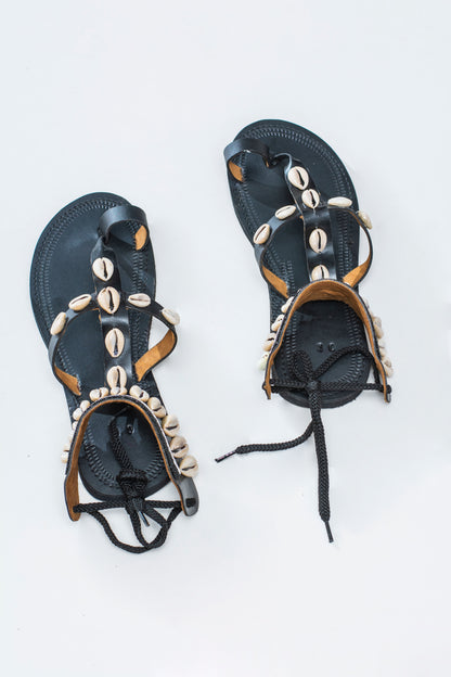 HANDMADE COWRIE SHELLED MAASAI LEATHER SANDALS - Kulcha Kernel