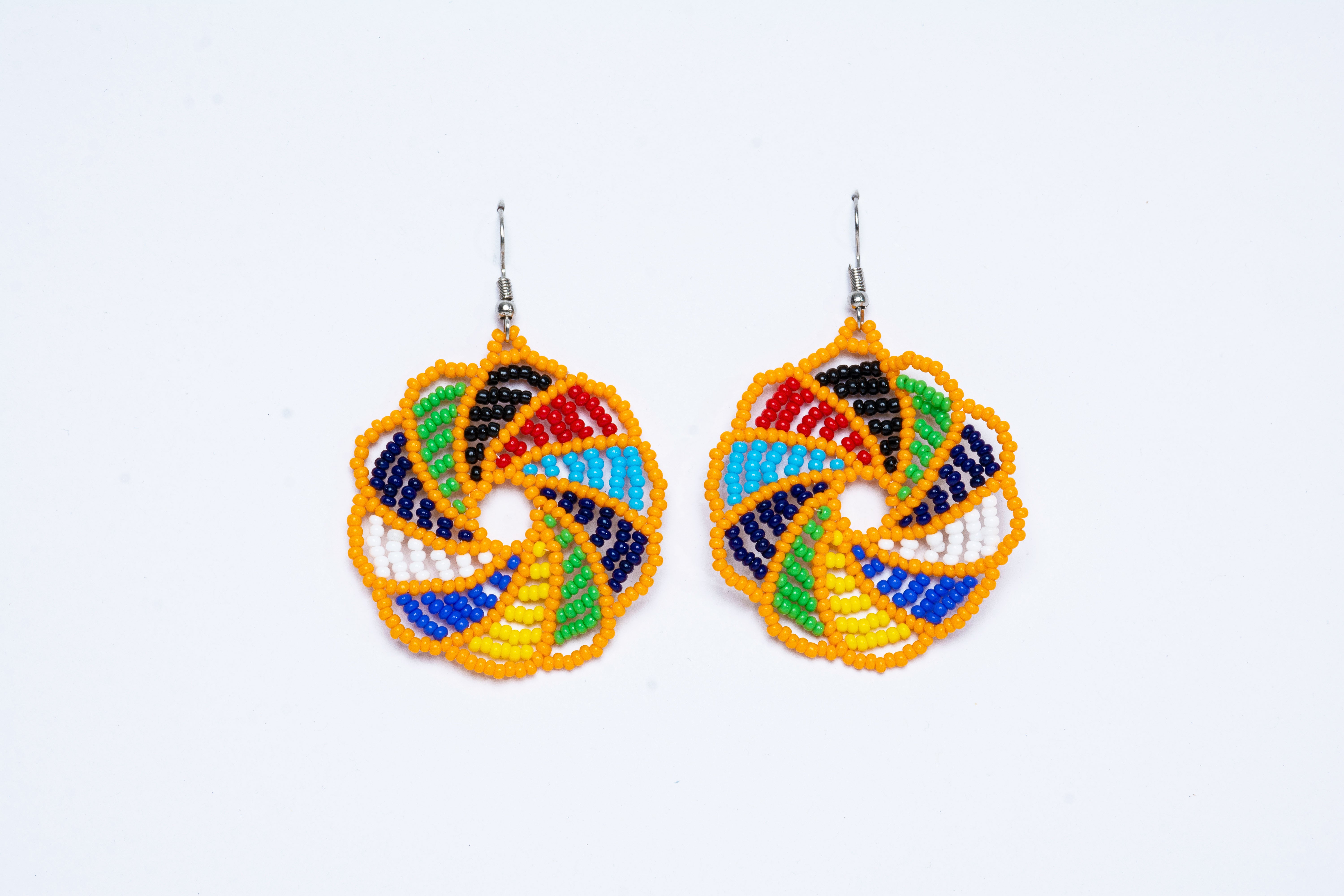 HANDMADE ALUMINIUM & MULTI-COLORED CIRCULAR MAASAI BEADED EARRINGS - MADE IN KENYA