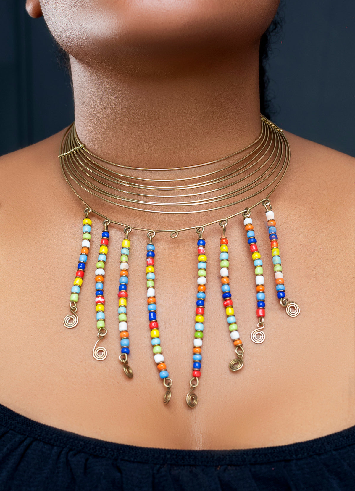 HANDMADE BRASS, MULTI-COLORED CHOCKERS & MAASAI BEADS NECKLACE - MADE IN KENYA - Kulcha Kernel