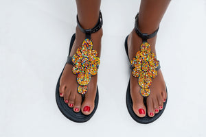 Afro Flower Maasai Leather Beaded Sandals (Ankle High)- MADE IN KENYA