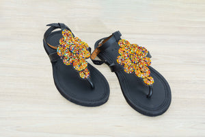 Afro Flower Maasai Leather Beaded Sandals (Ankle High)- MADE IN KENYA