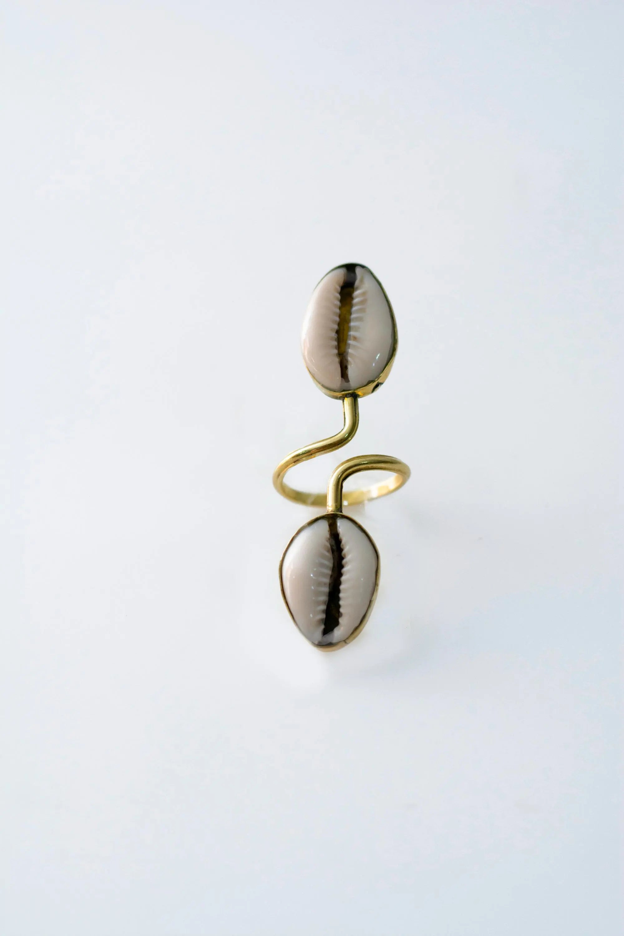 Adjustable Double Cowrie Shell Ring/ Gold-Tone Statement Jewelry| Bras ...