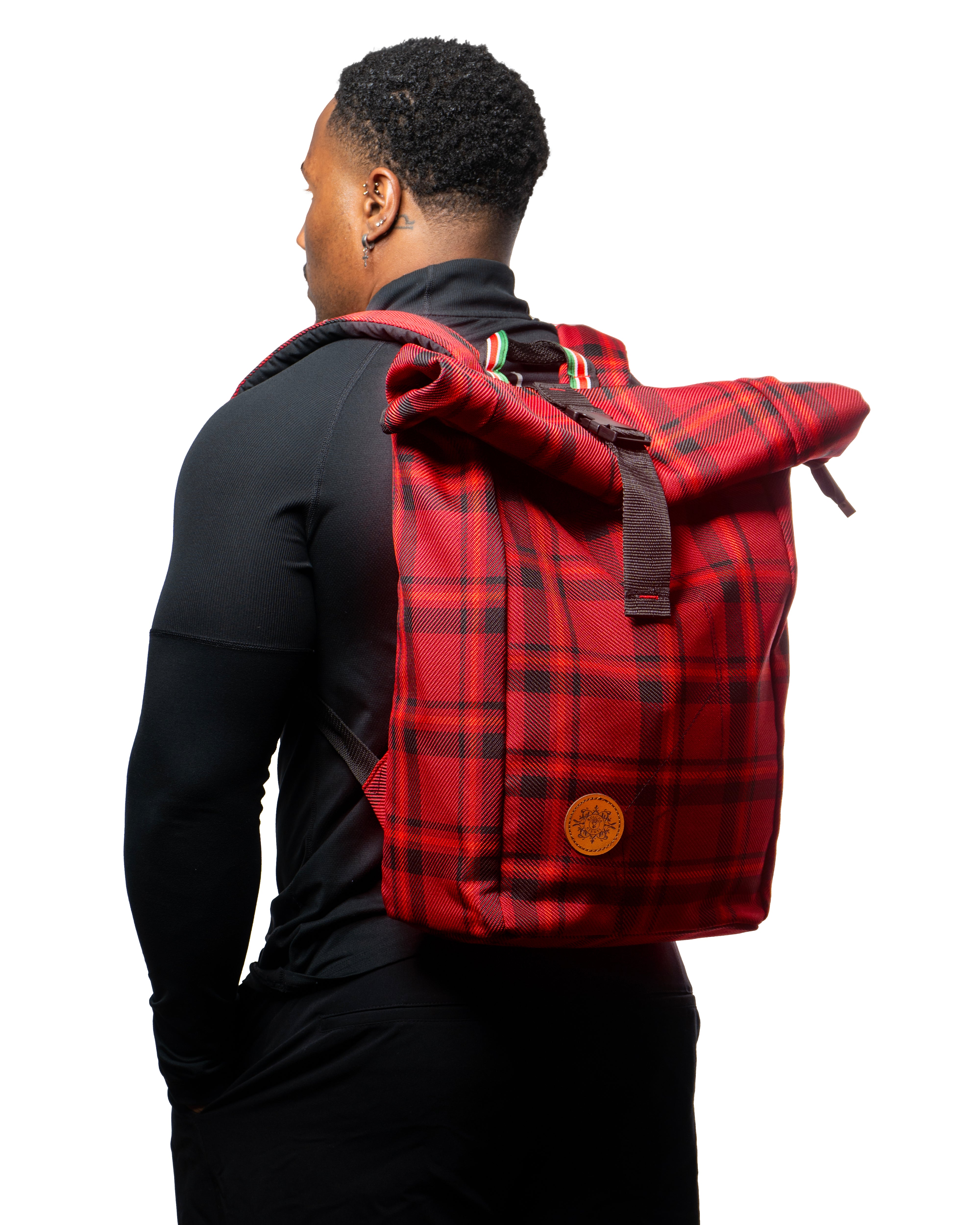 RED CHACKERED ROLL TOP ANKARA BACKPACK-MADE IN KENYA