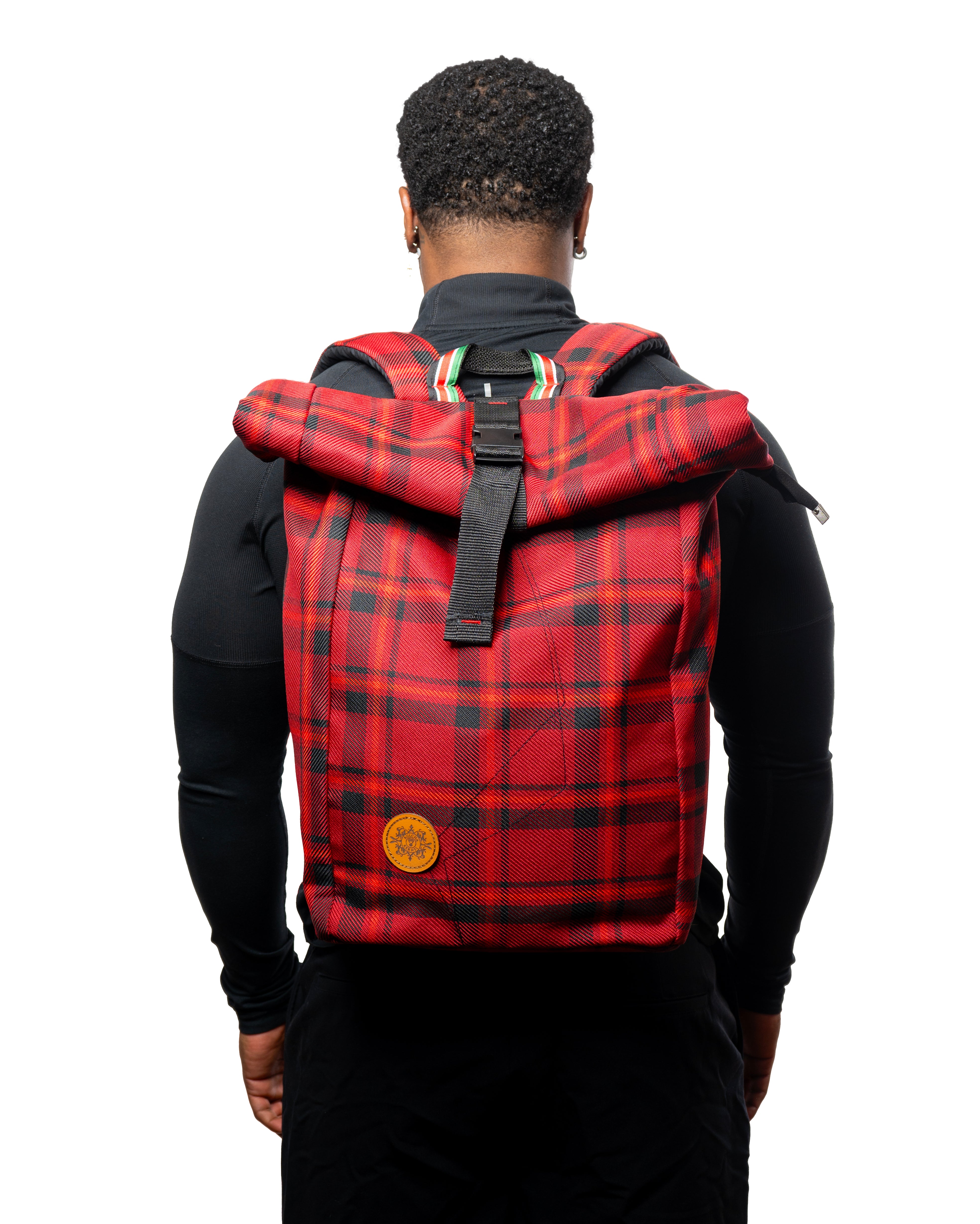 RED CHACKERED ROLL TOP ANKARA BACKPACK-MADE IN KENYA