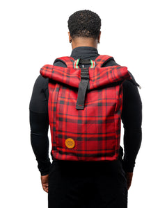 RED CHACKERED ROLL TOP ANKARA BACKPACK-MADE IN KENYA