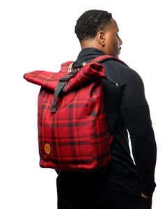 RED CHACKERED ROLL TOP ANKARA BACKPACK-MADE IN KENYA