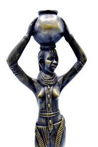 Maasai Woman Carrying a Pot Brass Sculpture. (20" x 4" x 4") - Kulcha Kernel