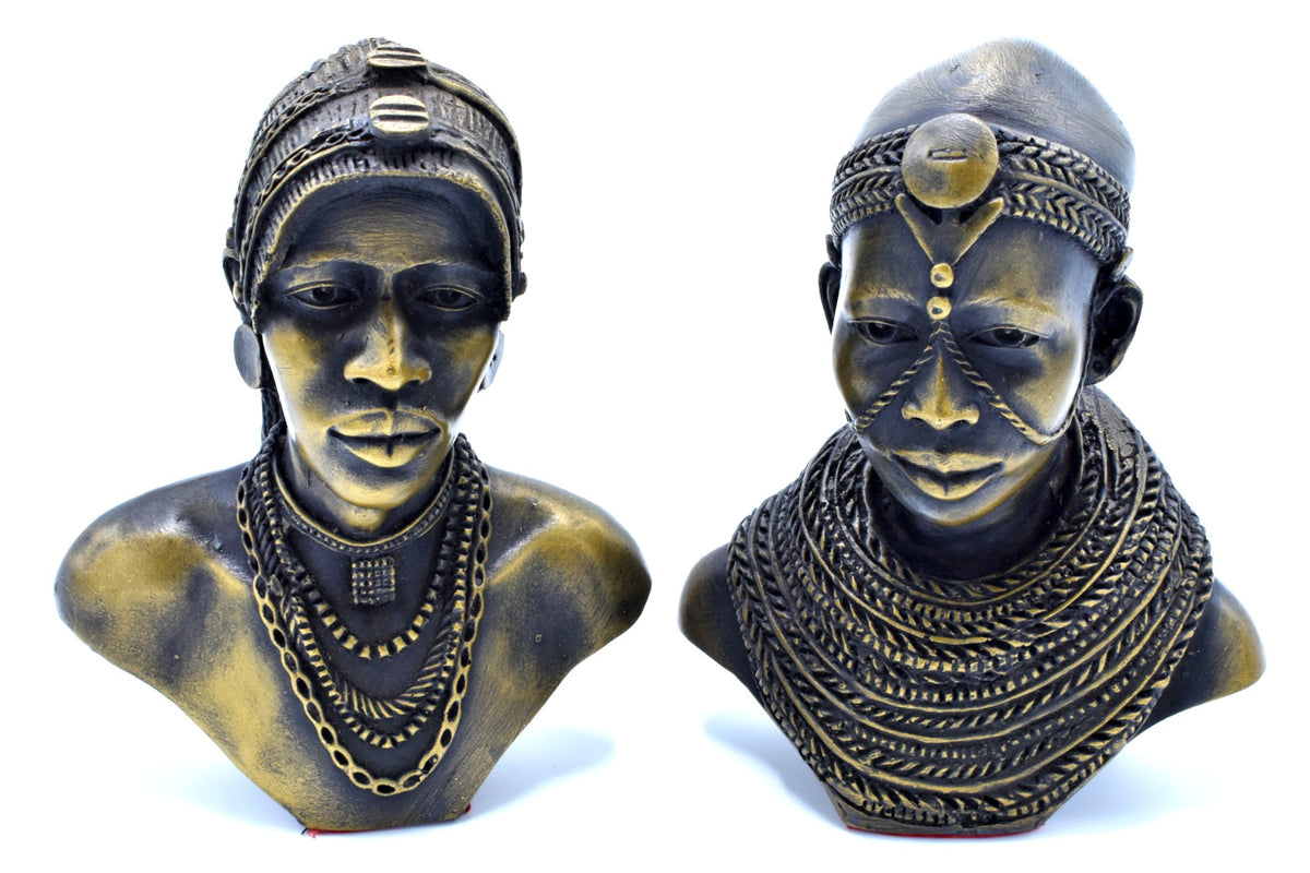 Young Maasai Couple Brass Sculpture. (7" x 4" x 3") - Kulcha Kernel