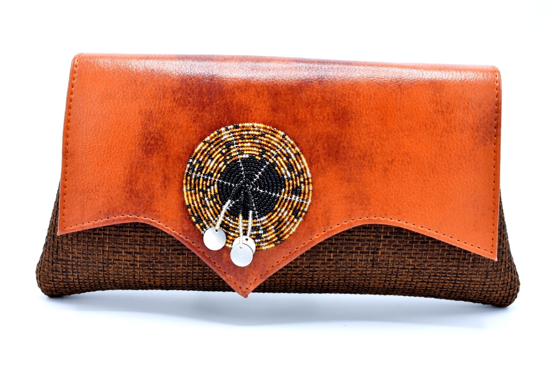 Medium Sized Leather Mocha on Brown Cleft Flap Handmade Clutch Purse - Kulcha Kernel