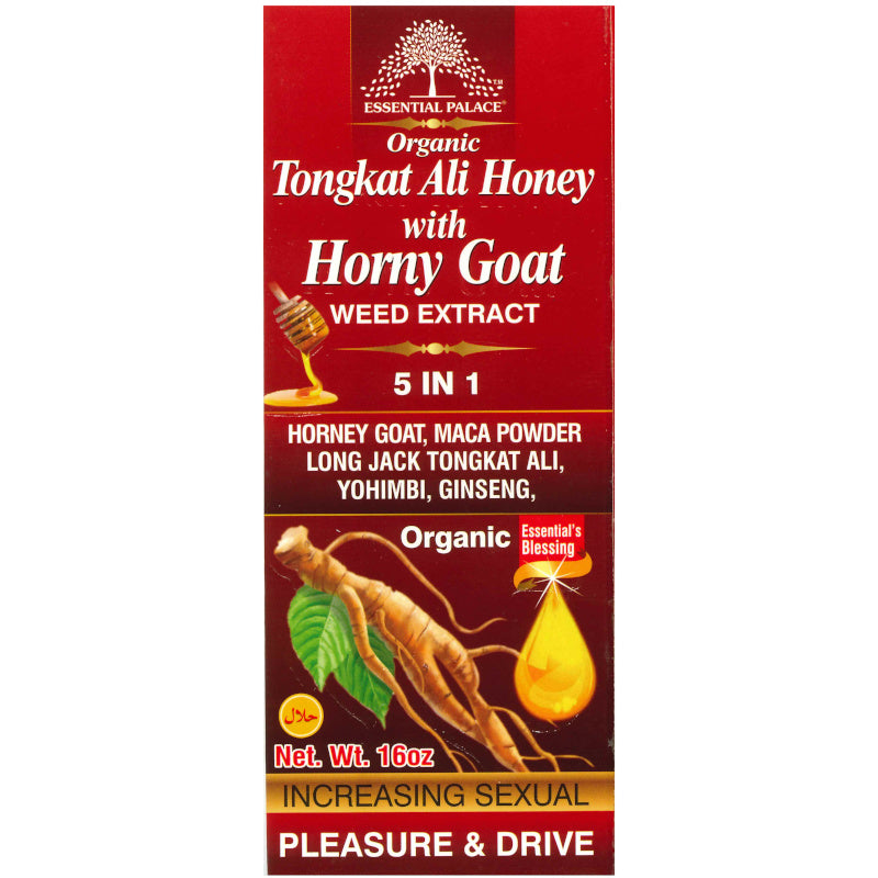 Essential Palace Organic Tongkat Ali Honey with Horny Goat, 5 IN 1, Increases Sexual Pleasure, Drive and Libido 16 OZ - Kulcha Kernel