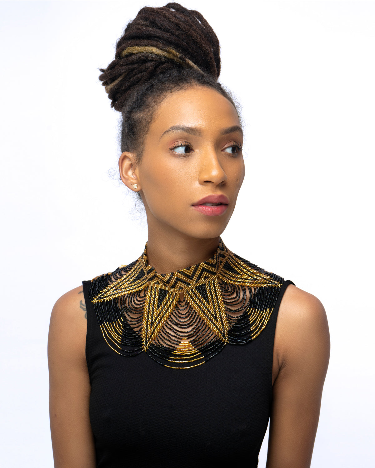 Gold & Black Collared Handmade Micro Beaded Maasai Necklace - Kulcha Kernel