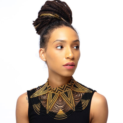 Gold & Black Collared Handmade Micro Beaded Maasai Necklace - Kulcha Kernel