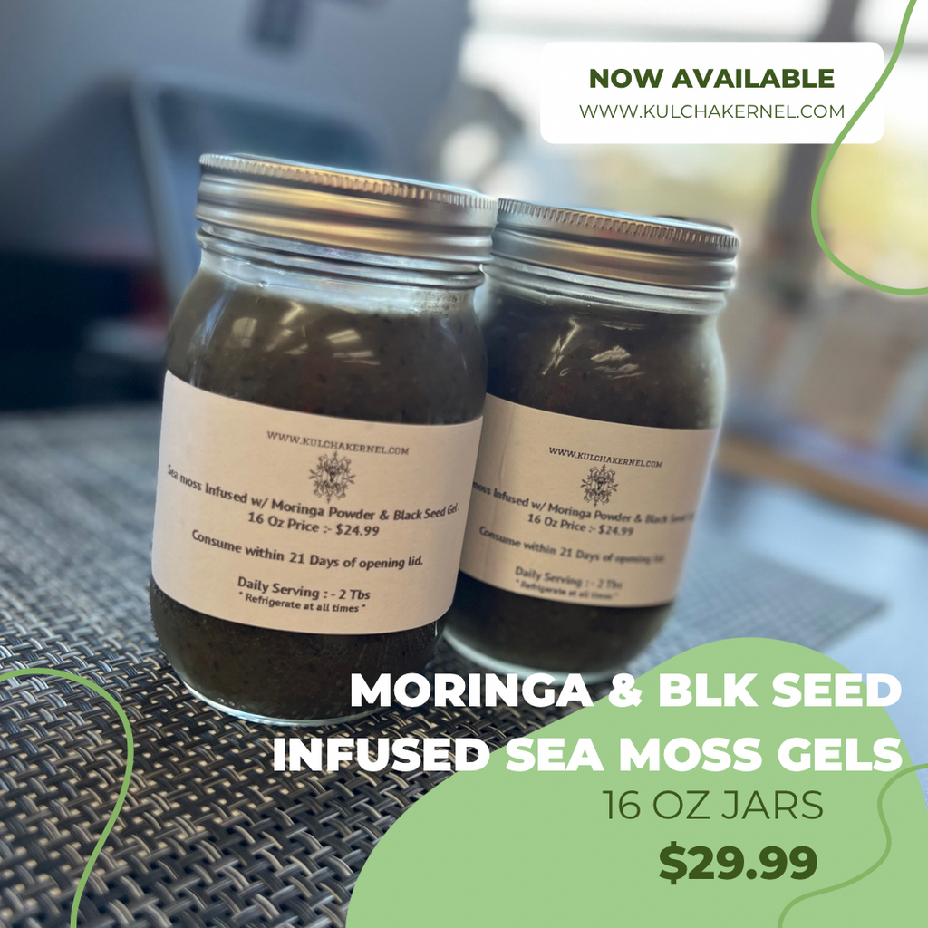 100% Wild Crafted Sea Harvested Sea Moss Gold infused with Black Seed (Nigella Sativa) Seeds & Moringa Gel (16 Oz/ 1 Pint ). - Kulcha Kernel